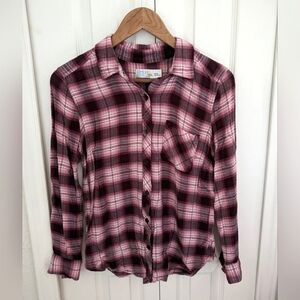 Pink and Burgundy Flannel Button Down Shirt